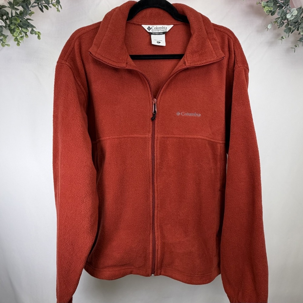 Columbia Men's Orange Red Steens Mountain‎ Full Zip Fleece Sweater Size Large
